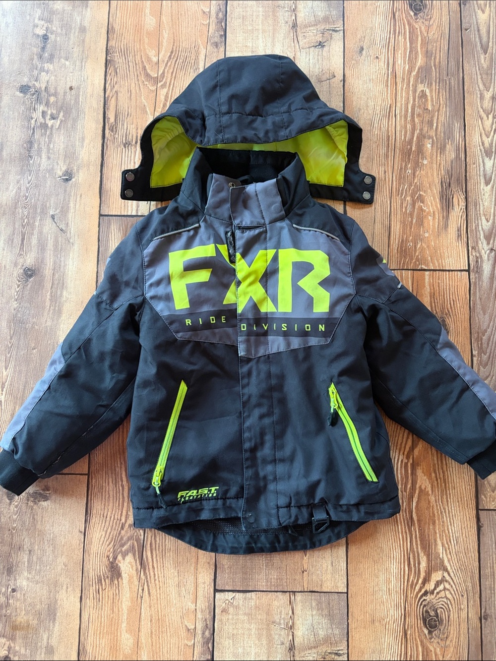 FXR Kids' Black & Lime Green Hooded Helium Winter Jacket